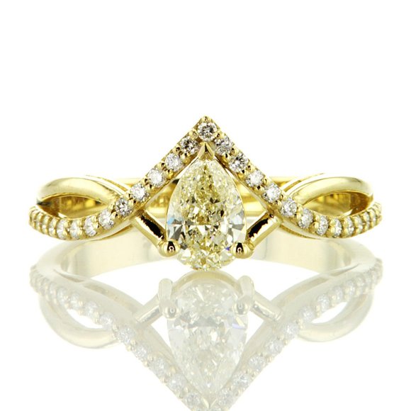 Infinity Split Shank 0.83Ct Natural Pear Diamond Engagement Ring 14K Yellow Gold - Picture 1 of 11